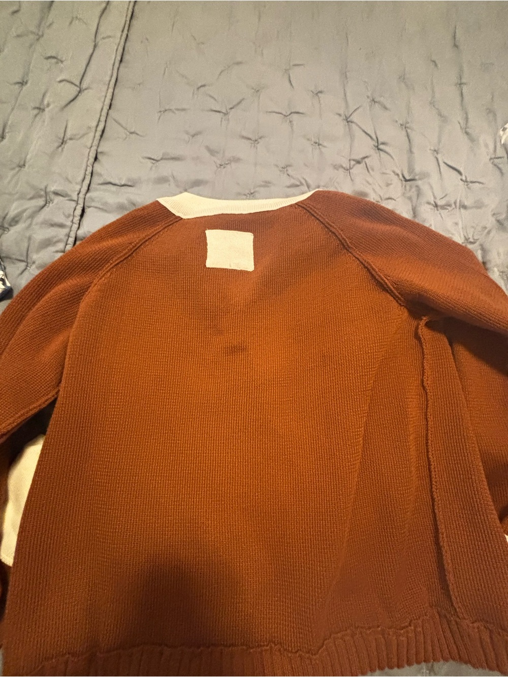 Women's Button-Front Contrast Trim Cardigan in Brown and Cream - Picture 2 of 2